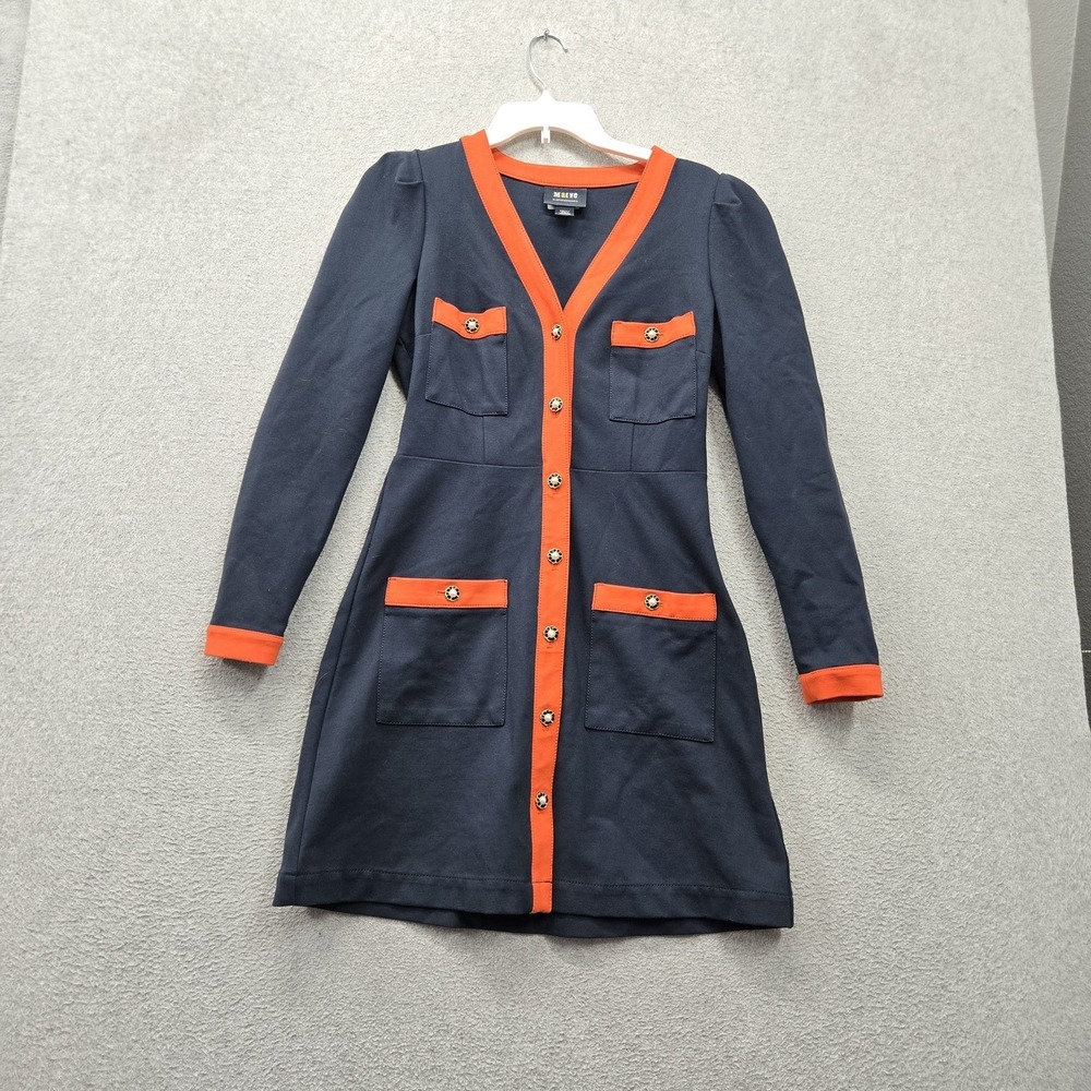 Maeve By Anthropologie Women Dress S Navy Ponte Blazer Mini Sheath Button Up
